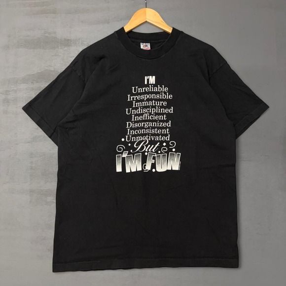 Fruit of the Loom Other - Vintage Parody Comedy Shirt Black Graphic Funny Im Fun 90s XL